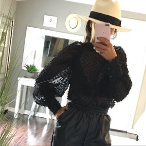 Zara Sheer Fuzzy Polka Dot Sleeve Shirt